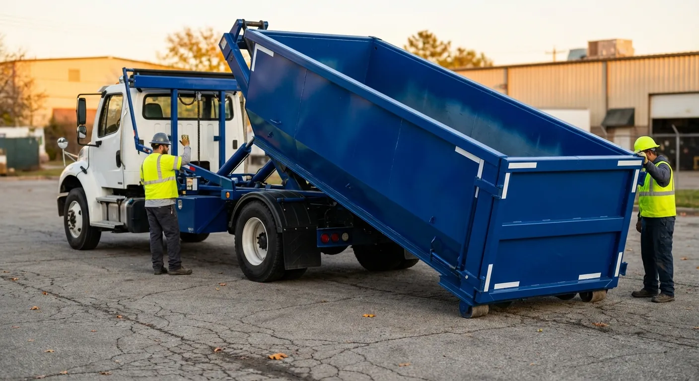 Roll-off dumpster rental truck protecting driveway surfaces in Midland, TX