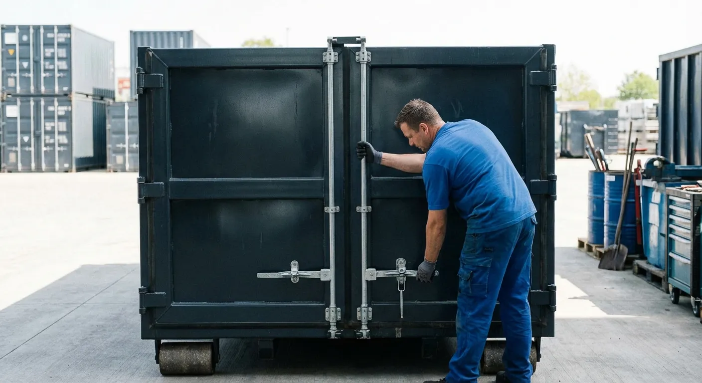 Dumpster walk-in loading door open showing easy access in Midland, TX
